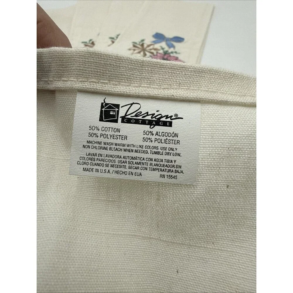 Vintage Ivory Cloth Napkins Cotton Set 7 Floral Bow Embroidered Tea Towels